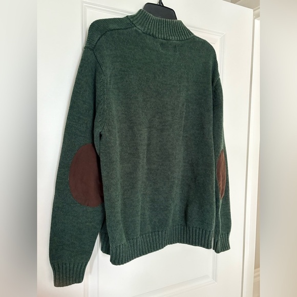 Chaps Sweater L green Button Collar Elbow Patch Preppy Pullover old money golf - Picture 7 of 7